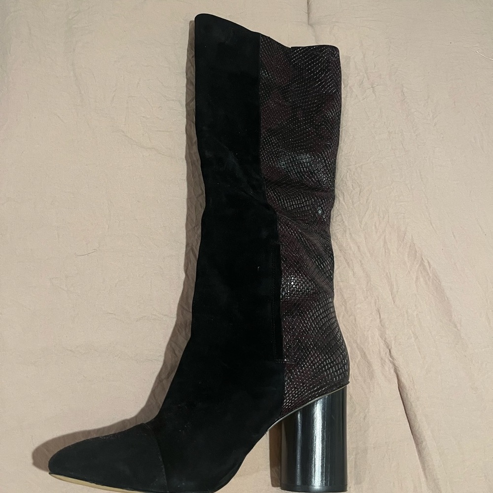 Suede and leather knee high boots